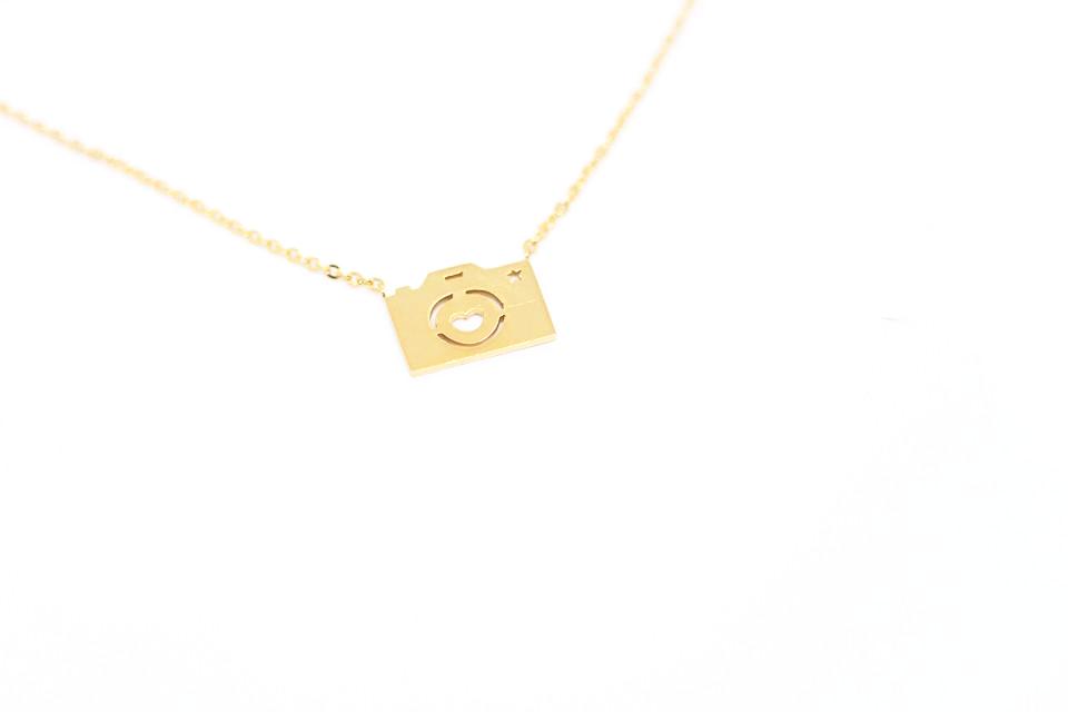 gold plated camera necklace