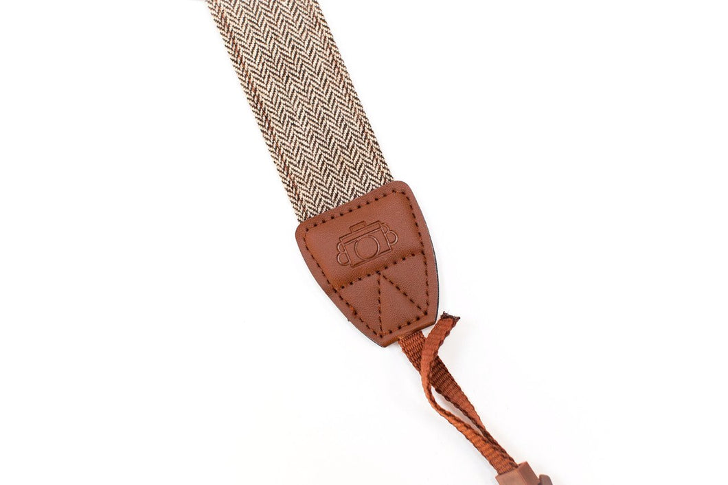 tweed camera strap with leather detail